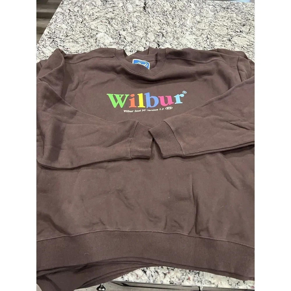 Authentic Wilbur Soot 96' Version‎ 1.2  Brown Puff Print Cotton Crewneck NEW L - Picture 2 of 5